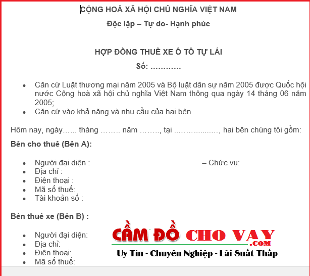 mẫu hợp đồng cho thuê xe ô tô mẫu hợp đồng cho thuê xe ô tô